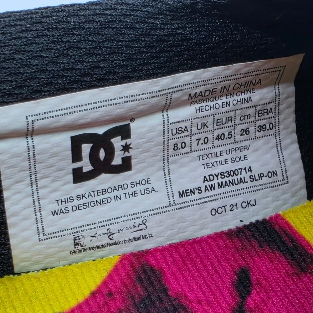DC Shoes Andy Warhol Manual Slip-On Mens 8 Black Multi Knives Print ADYS300714